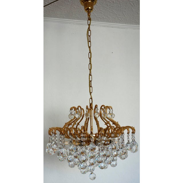Mid-Century Modern Vintage Brass and Lead Crystal Ball Chandelier from Schröder, 1970s For Sale - Image 3 of 15