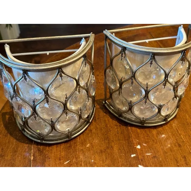 Metal 21st Century Contemporary Crystal and Silver Wall Sconces, a Pair For Sale - Image 7 of 10