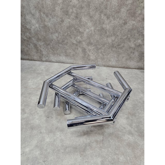 Metal Mid Century Modern Paul Mayen Style Stacked Octagonal Chrome Coffee Table For Sale - Image 7 of 7