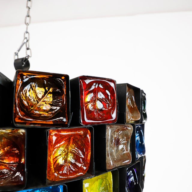 We offer this big size chandelier, made of steel and multicolored blown glass in fantastic vintage conditions, each cube...