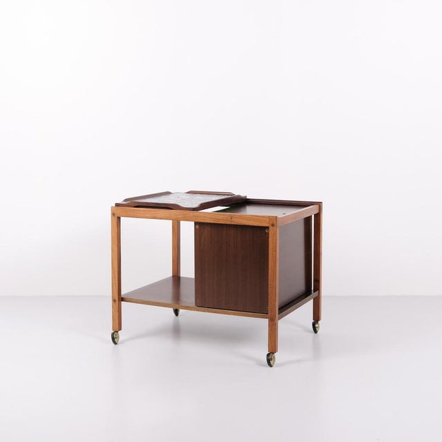 Bar Cart in Rosewood with Royal Copenhagen Tiles by Severin Hansen, 1960s For Sale - Image 3 of 16