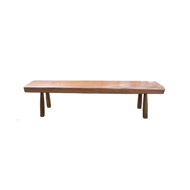 Wood Solid Teak Wood Bench With Softened Edges and Sculptural Leg Form For Sale - Image 7 of 8