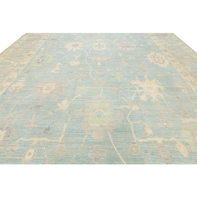 Contemporary Hand-Knotted Wool Oushak Rug in Blue, Ivory & Muted Beige For Sale - Image 10 of 12