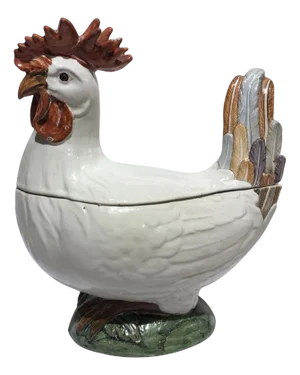 Rooster-Shaped Majolica Soup Bowl, Italy, Mid-18th Century