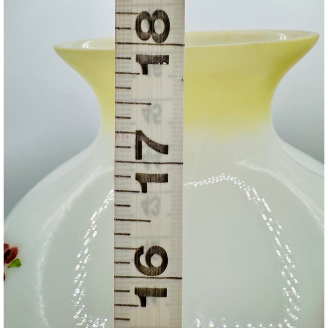 Yellow Vintage GWTW Creamy Yellow Milk Glass 18" Hand Painted Roses Lamp W/Bronze Base Signed E. Maram For Sale - Image 8 of 15