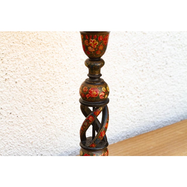 Indian Antique Srinagar Floral Barley Twist Lamp For Sale - Image 3 of 8