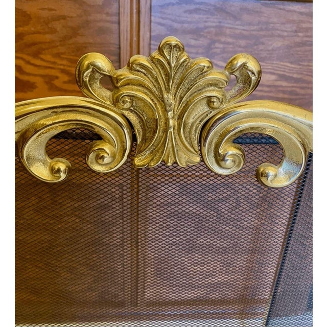 Vintage French Provincial Style Brass Fireplace Ornate Screen For Sale - Image 4 of 4