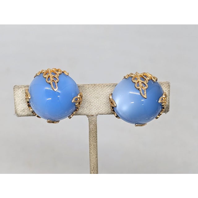 Napier Vintage 1950s Signed Napier Round Blue "Moonglow" Clip Earrings - 2 Pieces For Sale - Image 4 of 7