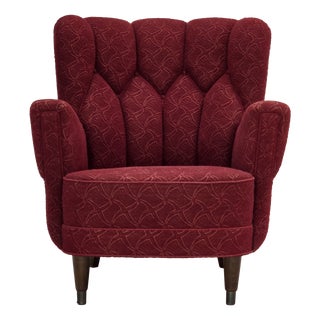 Danish Armchair in Red Furniture Fabric, 1960s For Sale