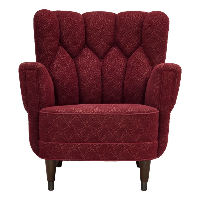 Danish Armchair in Red Furniture Fabric, 1960s For Sale