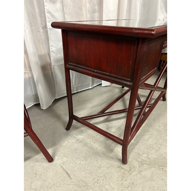 Late 20th Century Late 20th Century Vintage Rattan Writing Desk and Chair for Worrells - Set of 2 For Sale - Image 5 of 12