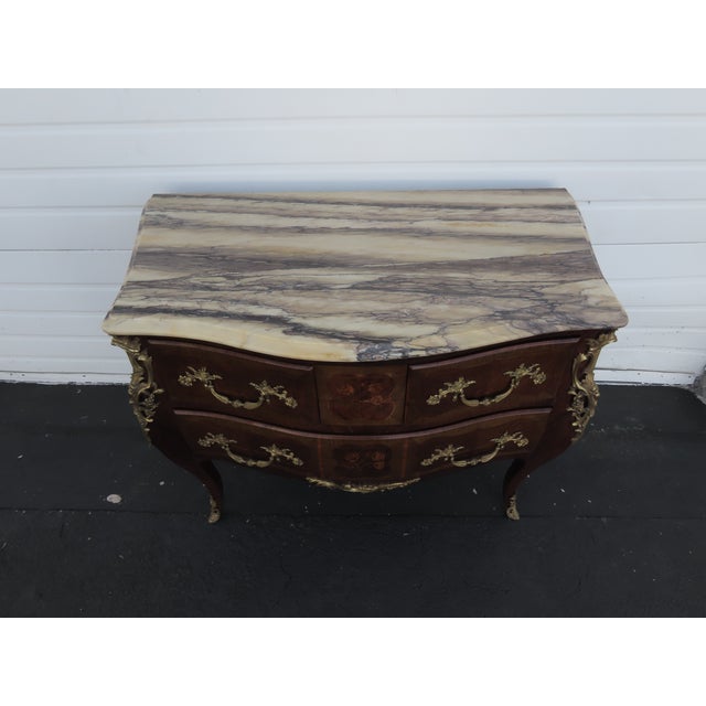 French Marble Top Bombay Serpentine Inlay Commode Dresser Bathroom Vanity 6435a For Sale In Miami - Image 6 of 17
