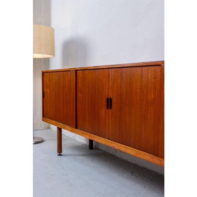 Mid-Century Danish Sideboard with Rolling Doors Teak by Ejnar Larsen & Aksel Bender for Næstved Furniture Factory, 1960s For Sale - Image 10 of 18