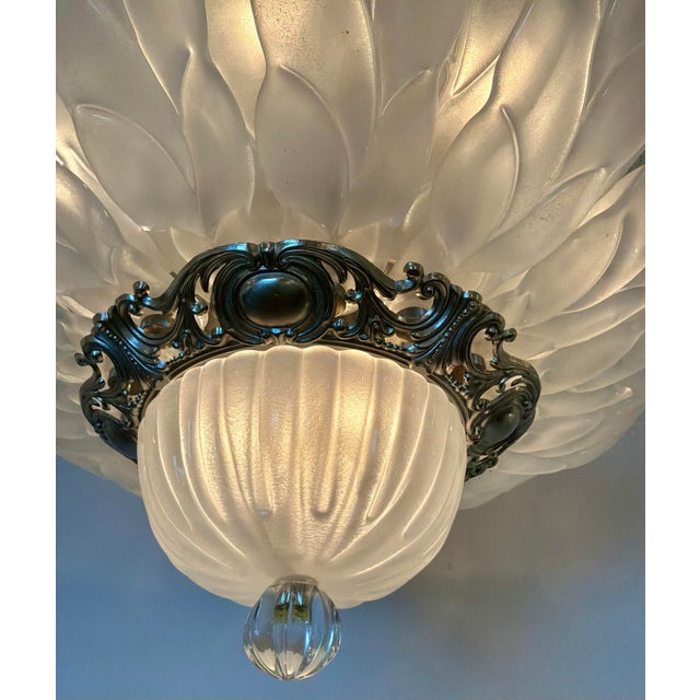 Myran Allan Luxury Lighting Vintage Italian Satin Glass and Silver Semi Flush Mount/Chandelier For Sale In Atlanta - Image 6 of 6