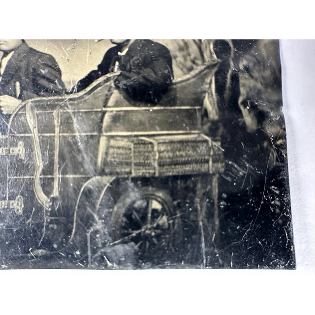 Art Nouveau Antique Tintype Photo: Two Men in Prop Car, 19th Century 1/6 Plate For Sale - Image 3 of 8