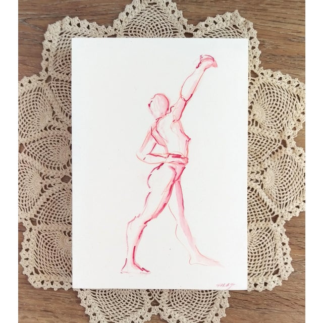 2010s Original Nude Figure Watercolor "Red Twist Dancer" by Michelle Arnold Paine For Sale - Image 5 of 6