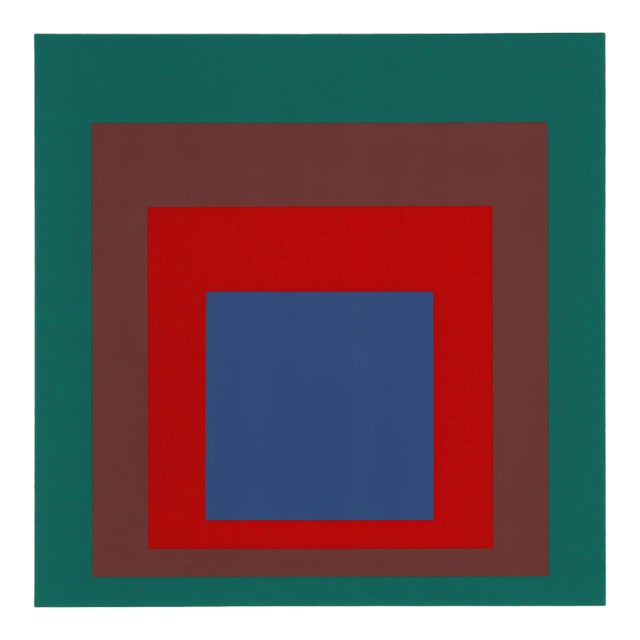 1977 Josef Albers Serigraph "Study to Homage to the Square - Blue + Dark Green With 2 Red" For Sale