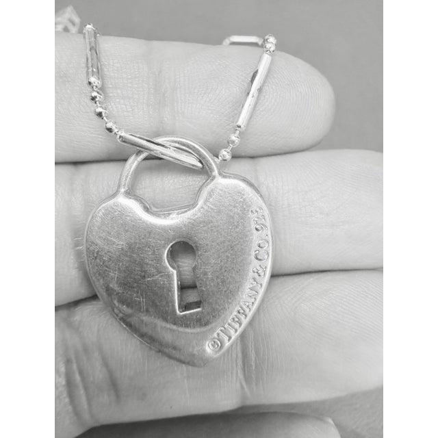 Metal Tiffany & Co. Sterling Silver Heart Lock Tag Charm Necklace For Sale - Image 7 of 8