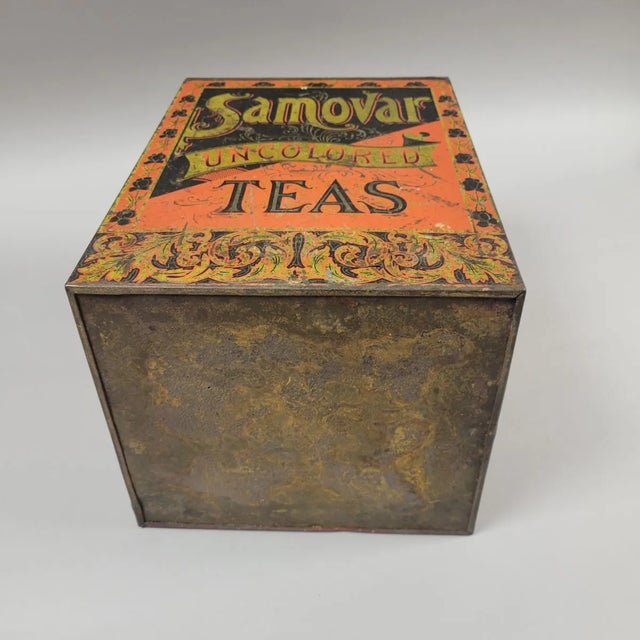 Metal Antique Rustic Store Red Tole Tea Cannister Bin For Sale - Image 7 of 7