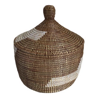 African Basket W/ Lid Senegal West Africa 15" H For Sale
