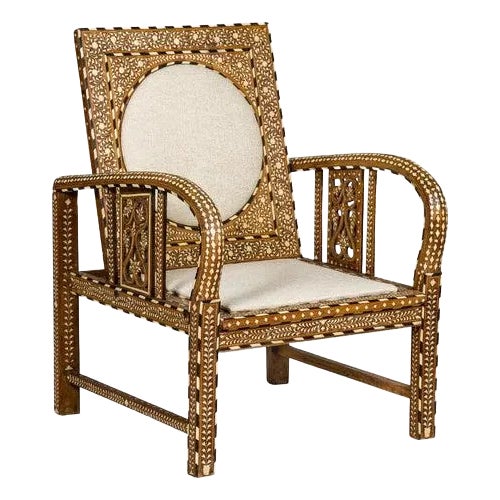 Anglo Style Bone Inlaid Armchair with Folding Back and Loop Arms For Sale