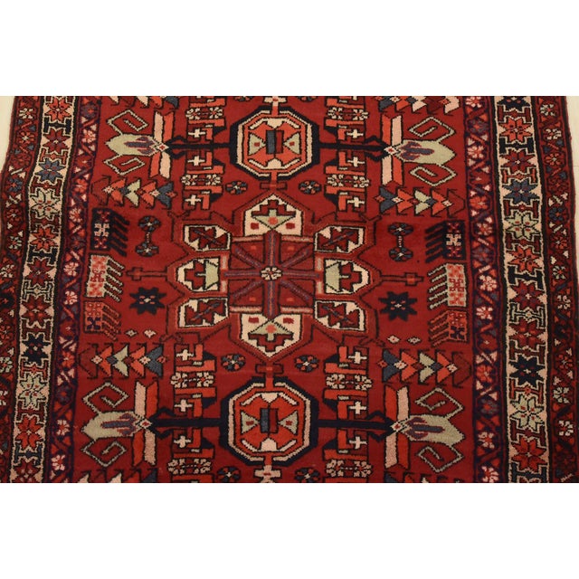 1980s Karajeh Runner 3’7” X 10’3” Red Wool Vintage Tribal Hand-Knotted Oriental Rug For Sale - Image 5 of 14