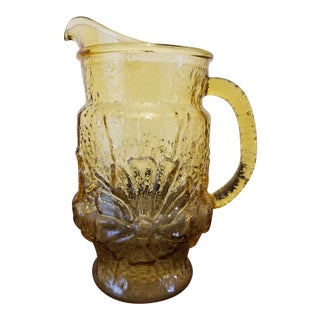 Vintage Anchor Hocking Rainflower Amber Glass Pitcher For Sale