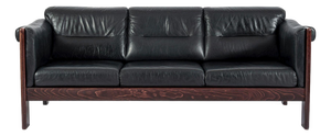 Mid Century Danish Black Leather Sofa in Style of Arne Norell