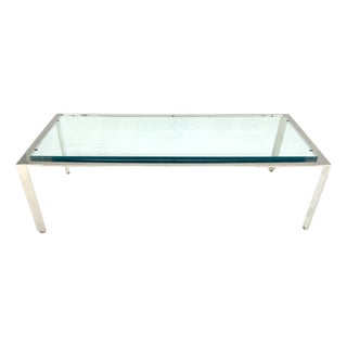 Solid Stainless Steel Base 3/4" Thick Glass Rectangle Coffee Table Mid Century For Sale