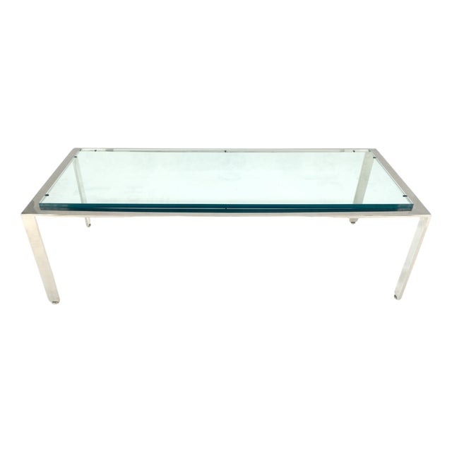 Solid Stainless Steel Base 3/4" Thick Glass Rectangle Coffee Table Mid Century For Sale