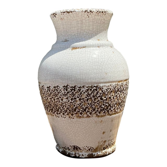 Vintage Crackle Glazed Ceramic Vase For Sale