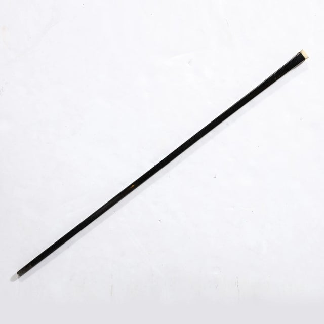 Wood Mid-Century Ebonized Walnut W/ Genuine Bone Walking Stick W/ 14k Gold Inlay For Sale - Image 7 of 9