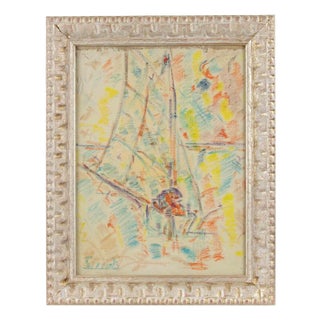 Sirio Pellegrini, Abstract Composition (Boat), Pastel Drawing, 1970s For Sale