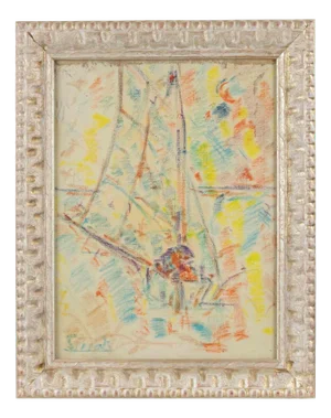 Sirio Pellegrini, Abstract Composition (Boat), Pastel Drawing, 1970s