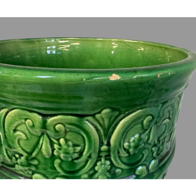 Art Nouveau Mid 20th Century Blended Majolica Multi Colored Drip Glazed Art Pottery 21.5" Umbrella Stand For Sale - Image 3 of 10