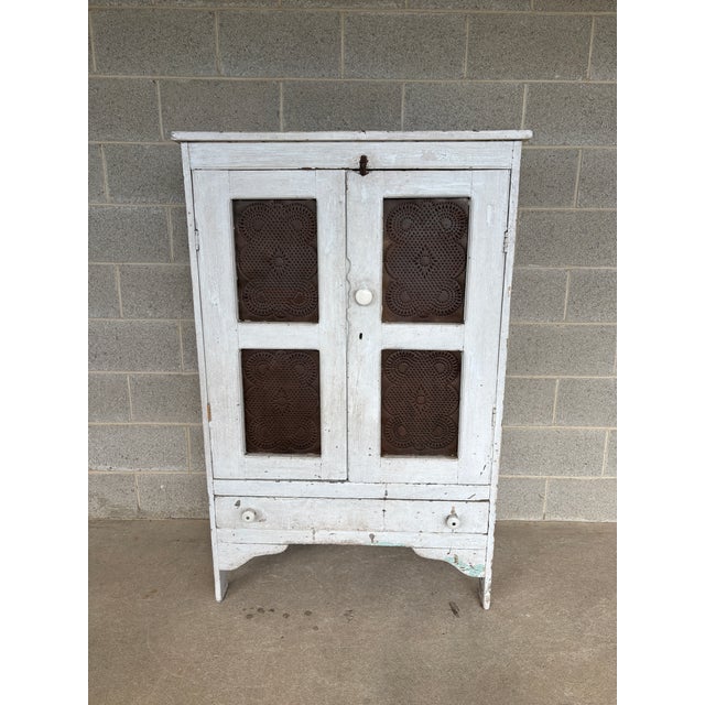 Description: Primitive Antique Tin Stamped Pie Safe - Cabinet (Circa 1700's). In Very Good Primitive Furniture Condition....