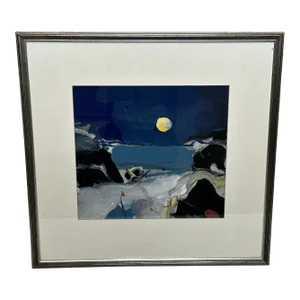 1990s Scottish Painting Seaside Moonlight Night Beach by James Downie Robertson Rsa Framed