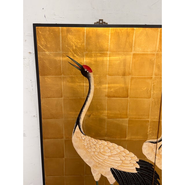 Wood Late 20th Century Chinese Two-Panel Screen With Cranes For Sale - Image 7 of 11