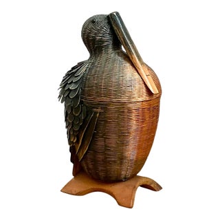 Vintage Shanghai Weave Rattan Pelican Basket For Sale