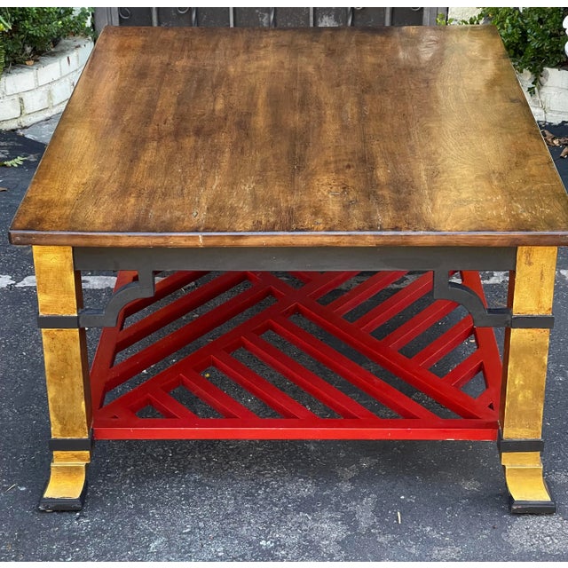 Minton-Spidell Parcel Gilt and Ebonized & Rouge Grille Coffee Table For Sale In Los Angeles - Image 6 of 7