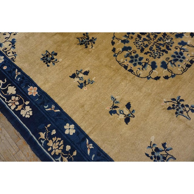 Art Deco 1920s Antique Ivory Field Floral Wool Knotted Chinese Peking Rug 9' 1"x 11' 9" For Sale - Image 3 of 10