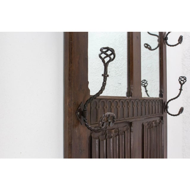 Mid-Century French Gothic Oak Coat Rack Hat with Mirrors For Sale - Image 4 of 9