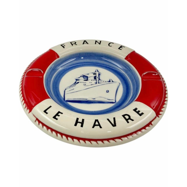 Ceramic Vintage Ss France Le Havre Ocean Liner Nautical Ashtray For Sale - Image 7 of 11
