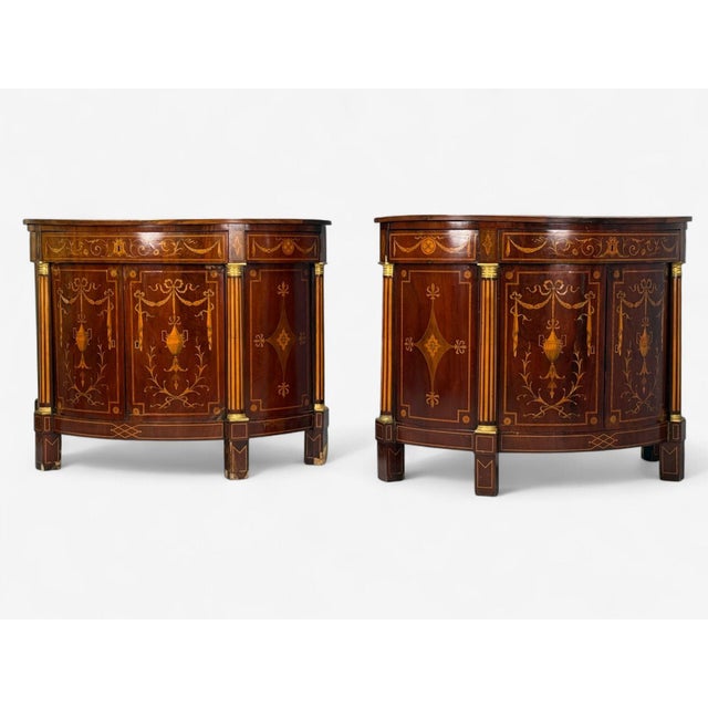 A Pair of Italian Neoclassical, Marquetry, Satinwood, Demilune Chests, Italy, 19th C. For Sale - Image 4 of 18