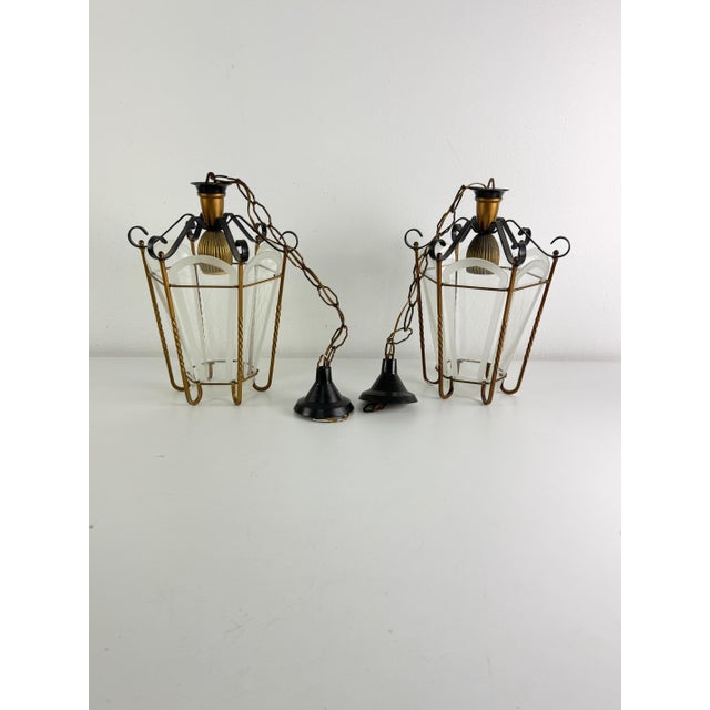 Pendant Lamps in Brass and Murano Glass, 1950s, Set of 2 For Sale - Image 13 of 13