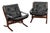 Vintage Siesta Chairs and Ottoman in Black Leather and Plywood by Ingmar Relling for Westnofa, 1960s, Set of 3 For Sale