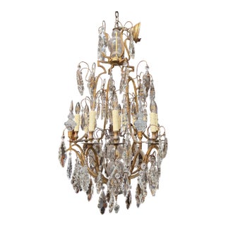 Antique Baccarat French Crystal Gilt Bronze Chandelier W Spires For Sale