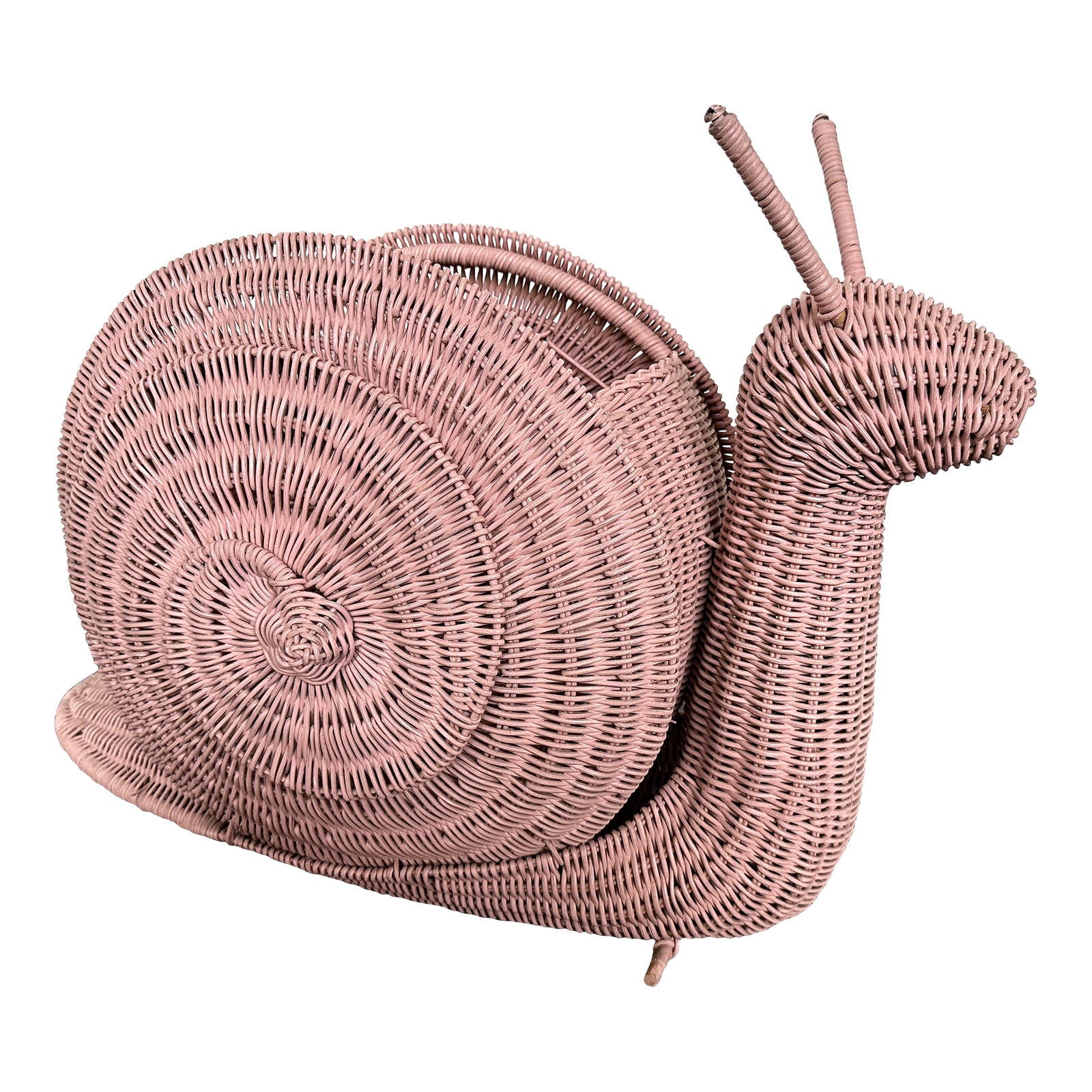 Snail Pink Rattan Magazine Rack, Italy, 1970s Chairish