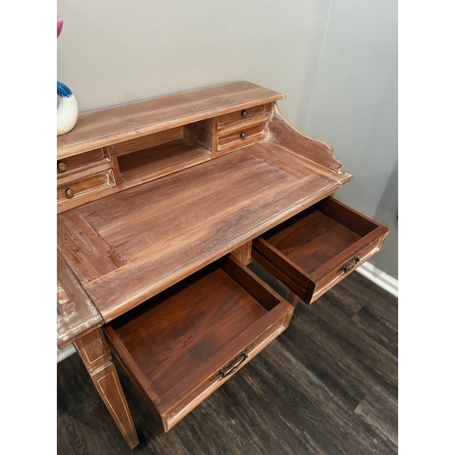 1990s Distressed Mahogany Wood Ladies Writing Desk - Excellent Condition For Sale - Image 9 of 12
