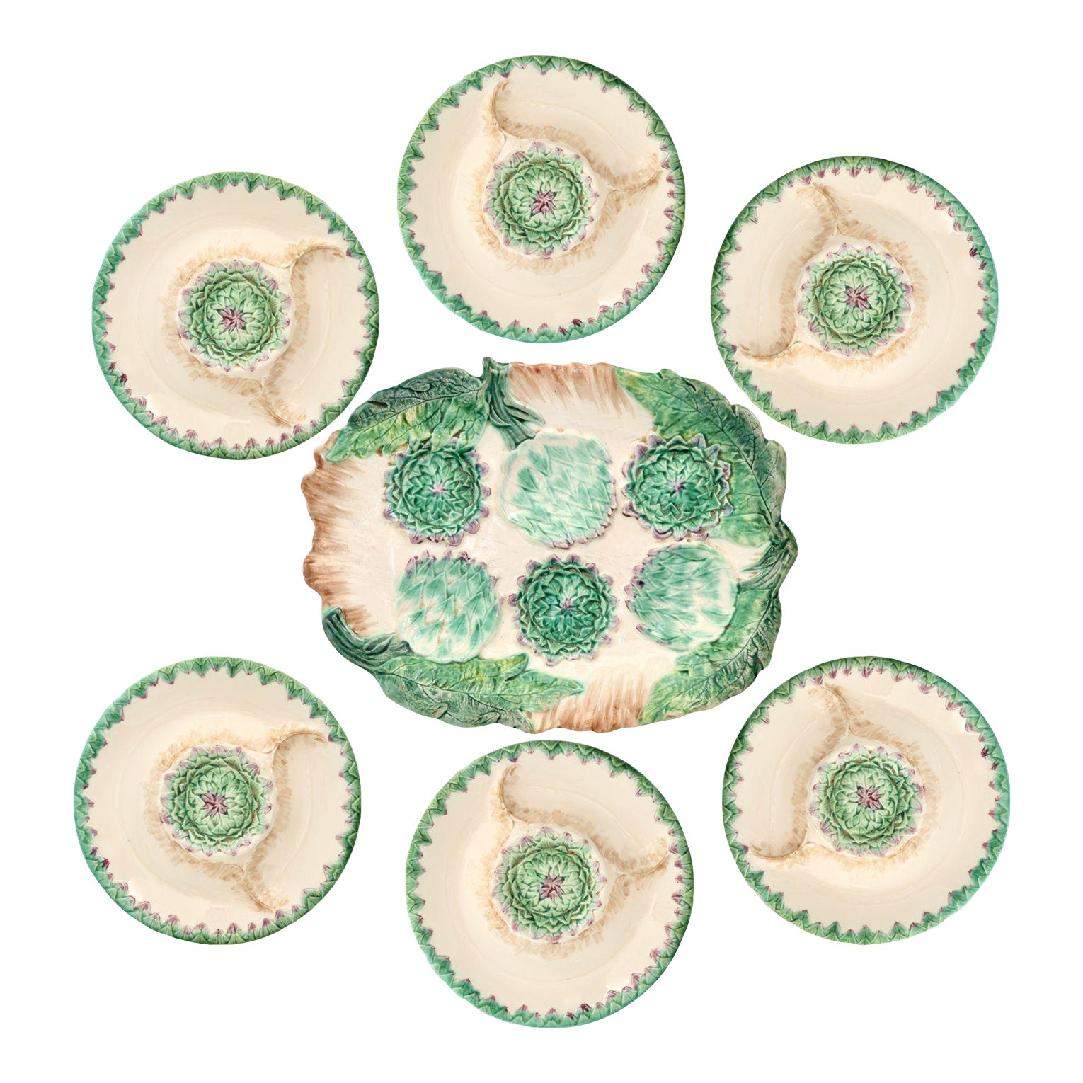 French Longchamp Terre De Fer Artichoke Service W/ Rare Platter